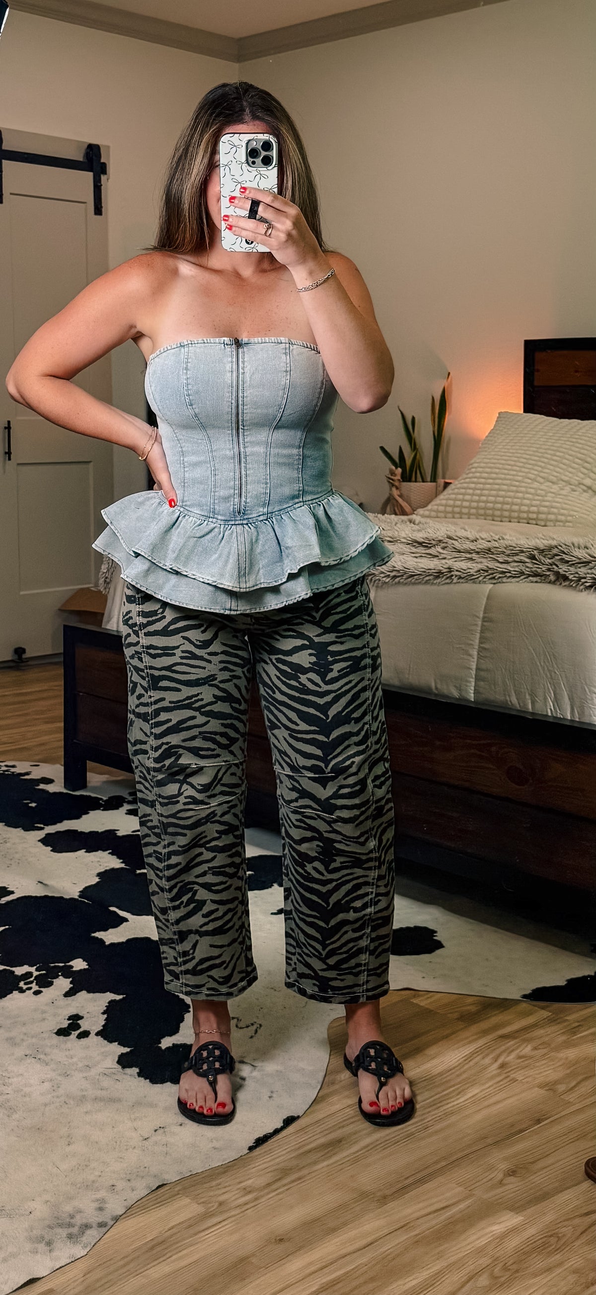 Strapless Peplum Denim Top