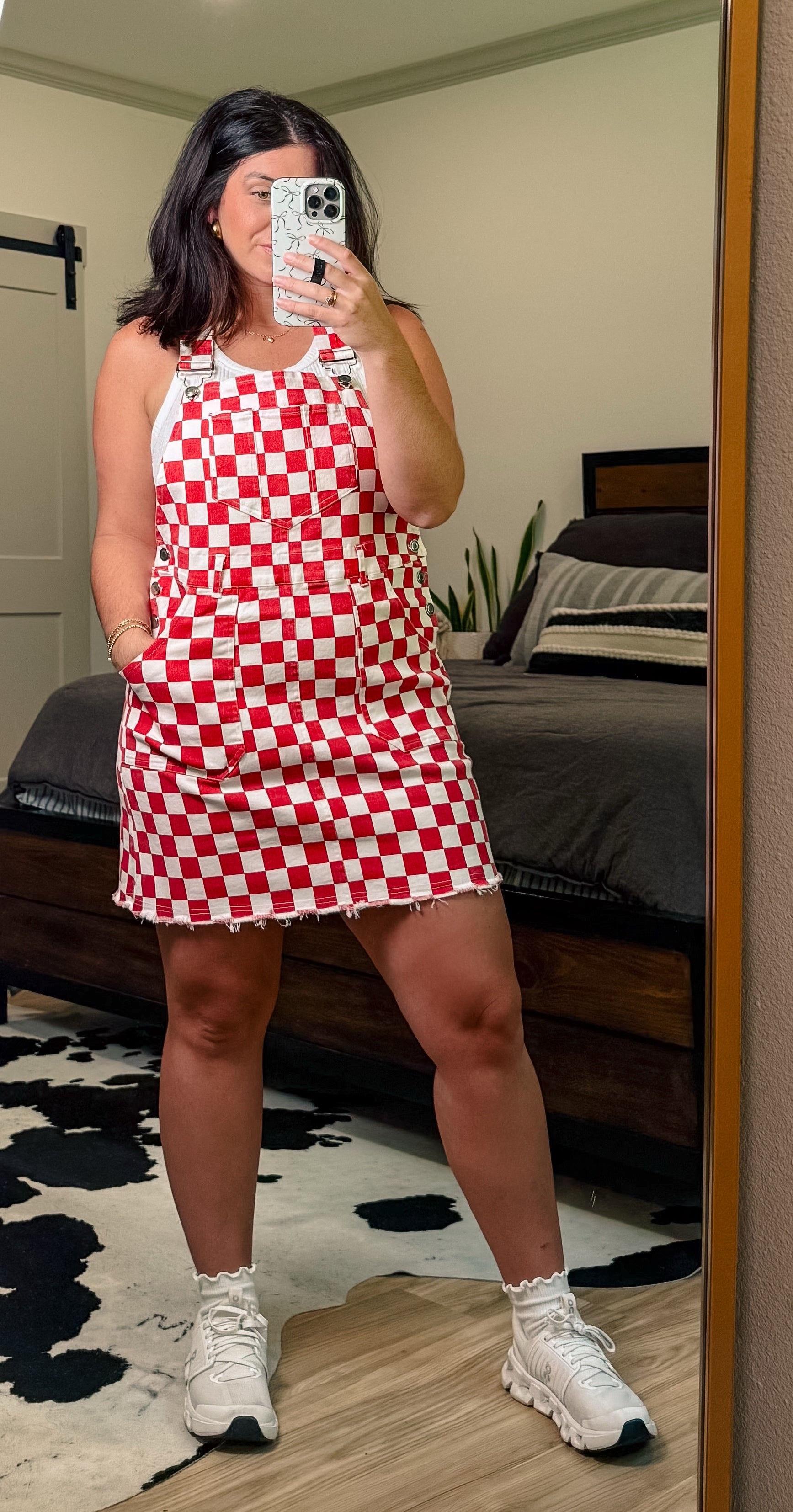 Game Day Checkered Overall Mini Dress