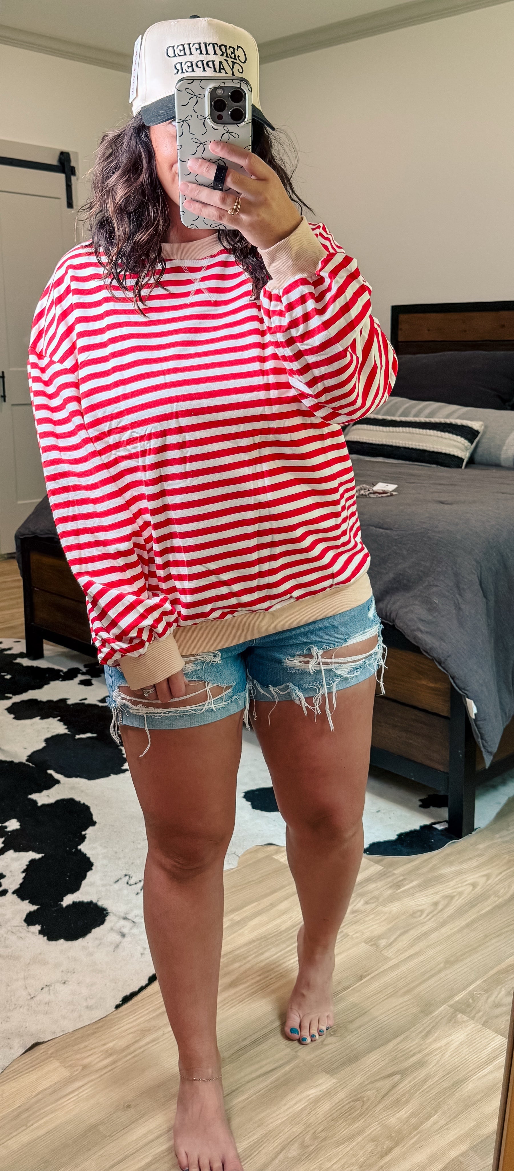 Relaxed Striped Color Contrast Long Sleeve Top