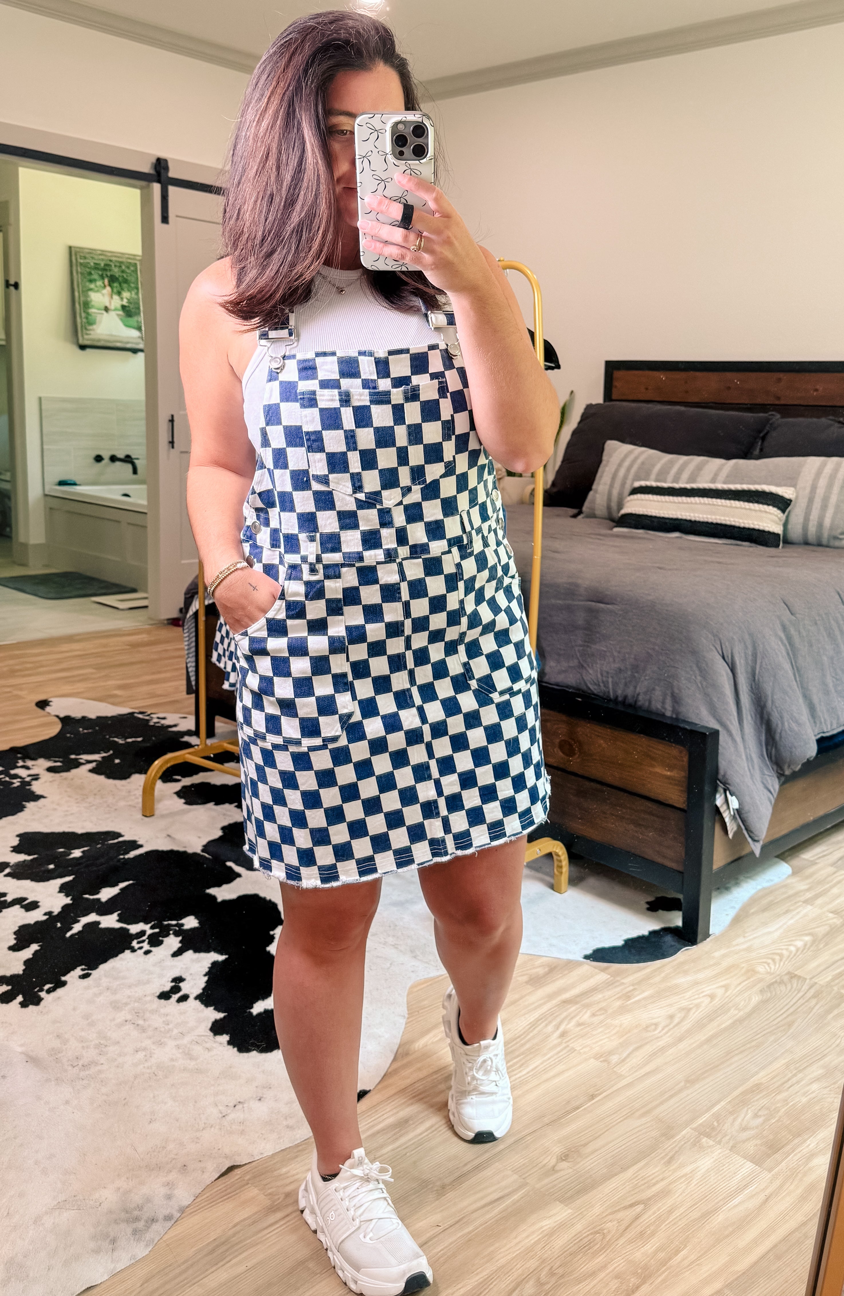 Game Day Checkered Overall Mini Dress