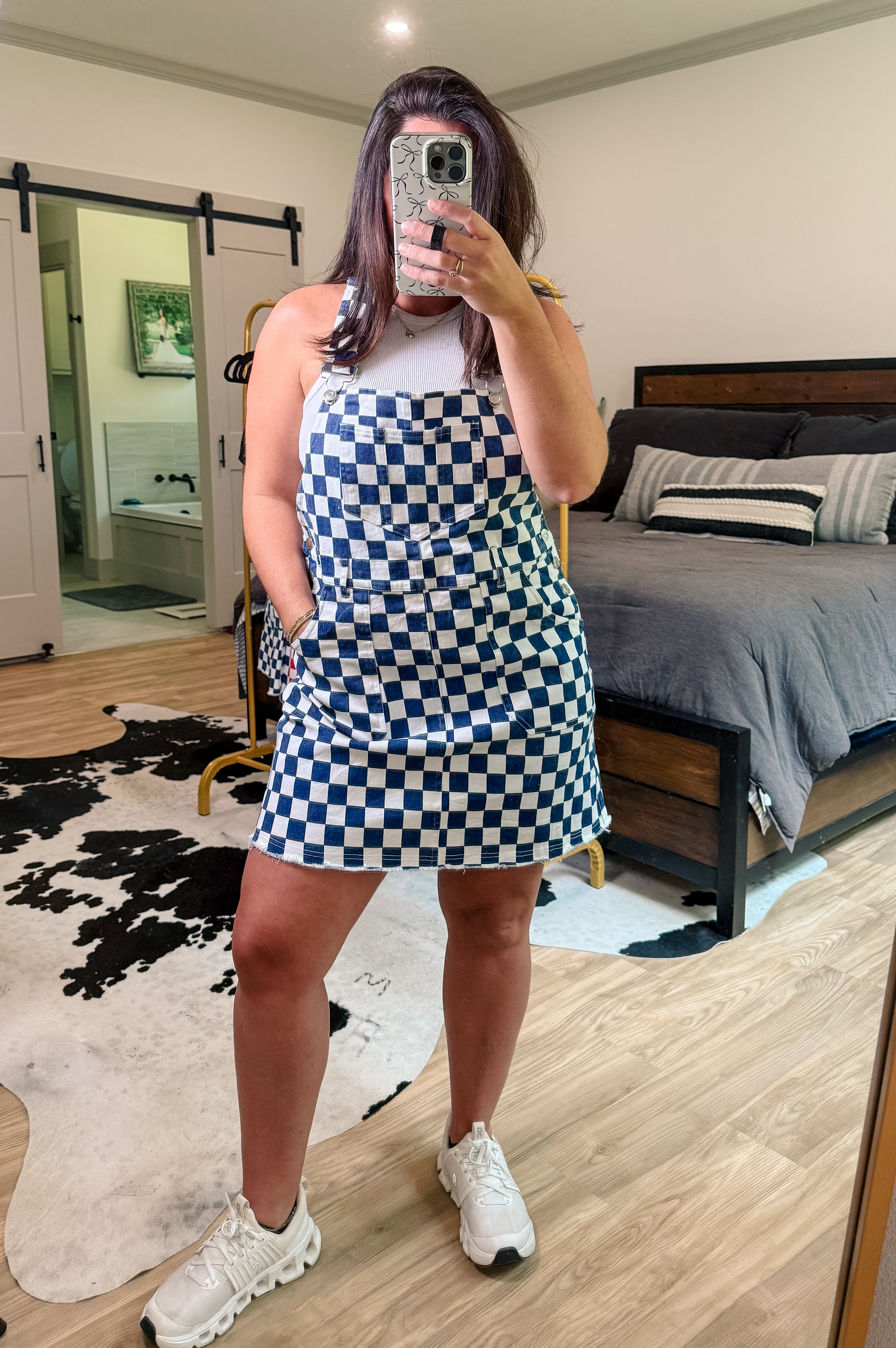 Game Day Checkered Overall Mini Dress