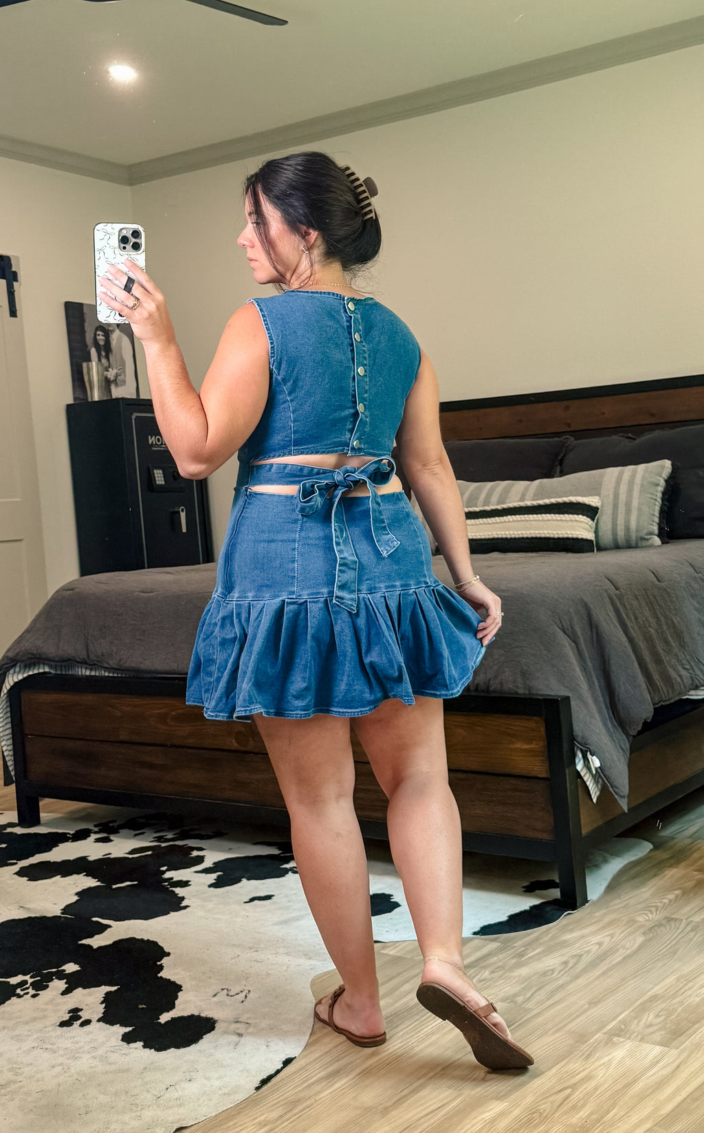Pleated Denim Mini Dress