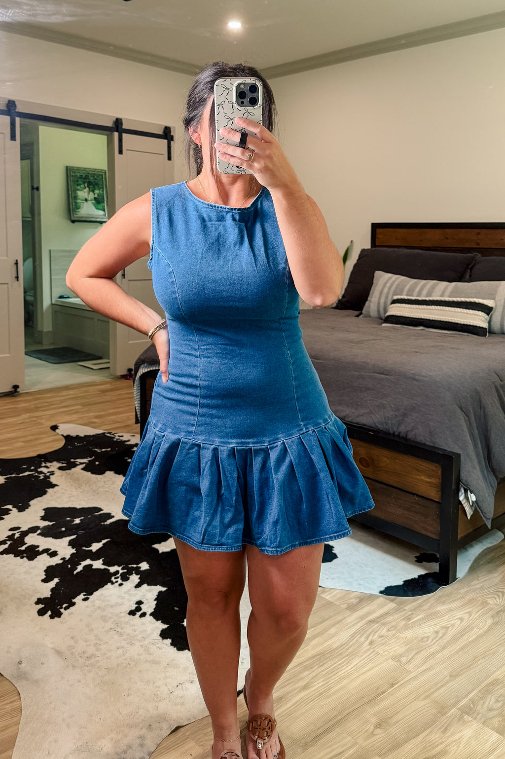 Pleated Denim Mini Dress