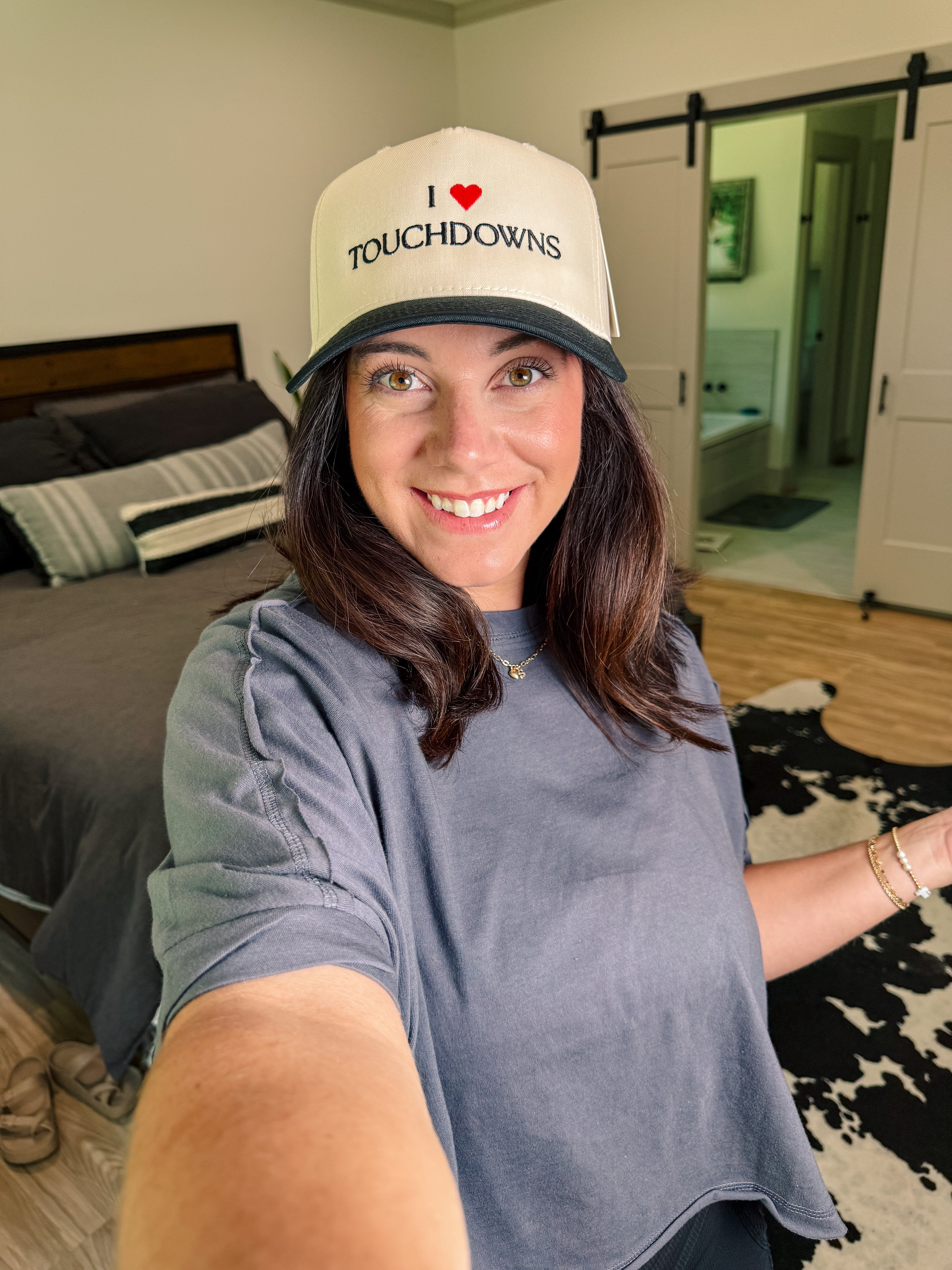 I LOVE TOUCHDOWNS Embroidery Two-Toned Hat
