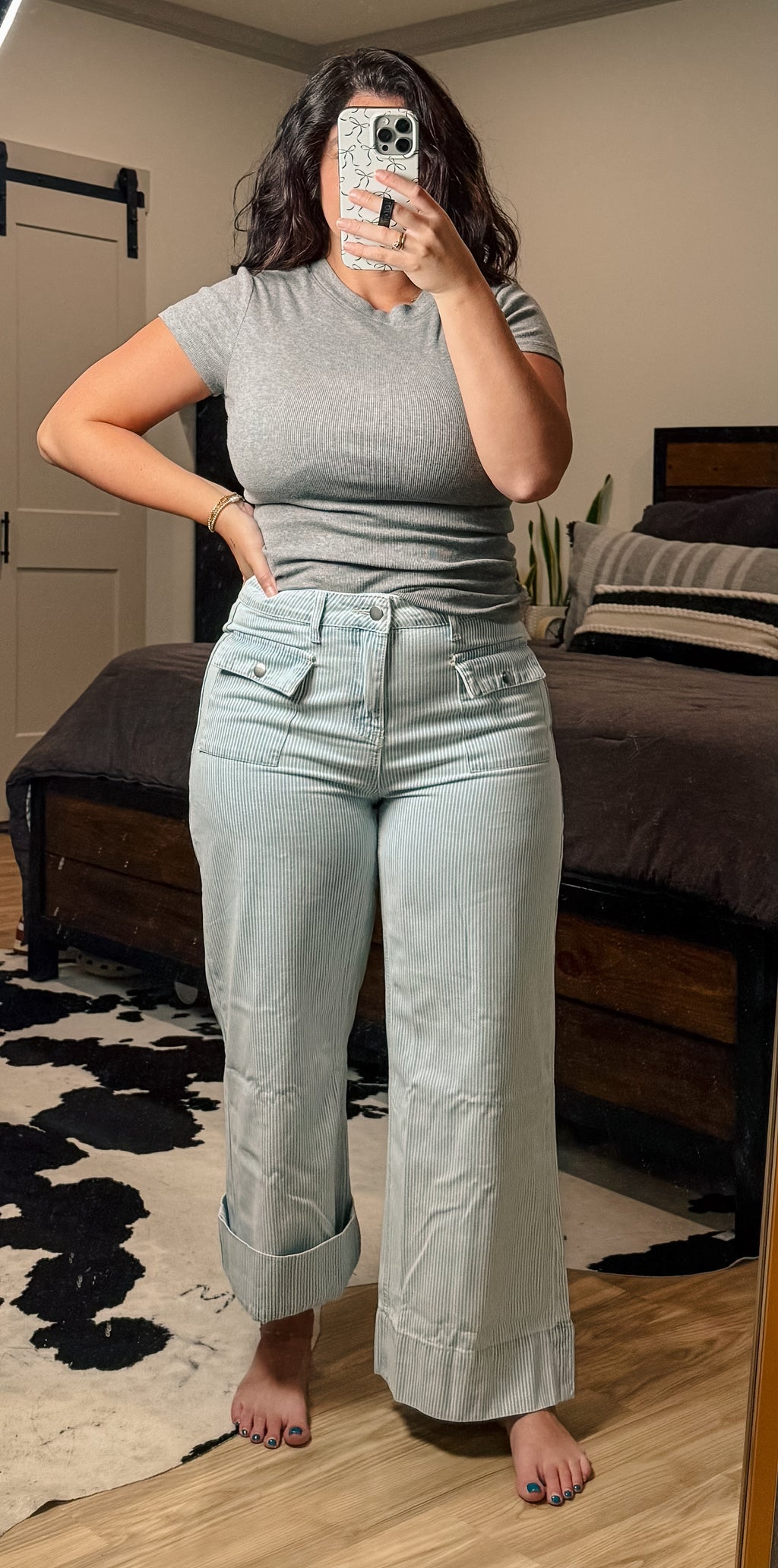 Pin Strip Wide Leg Jeans