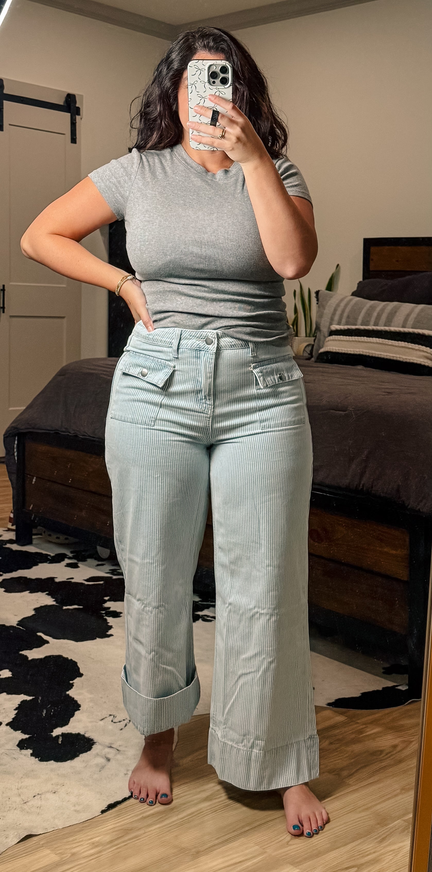 Pin Strip Wide Leg Jeans