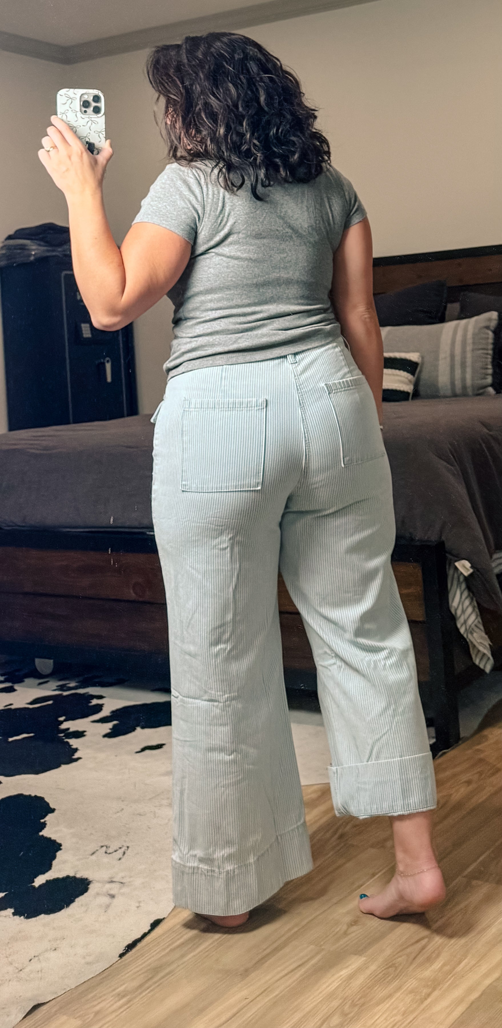 Pin Strip Wide Leg Jeans