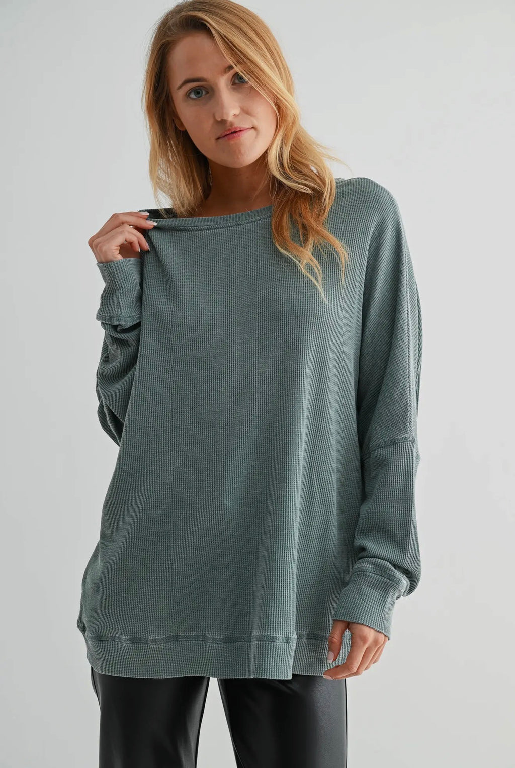 Slouchy Waffle Pullover