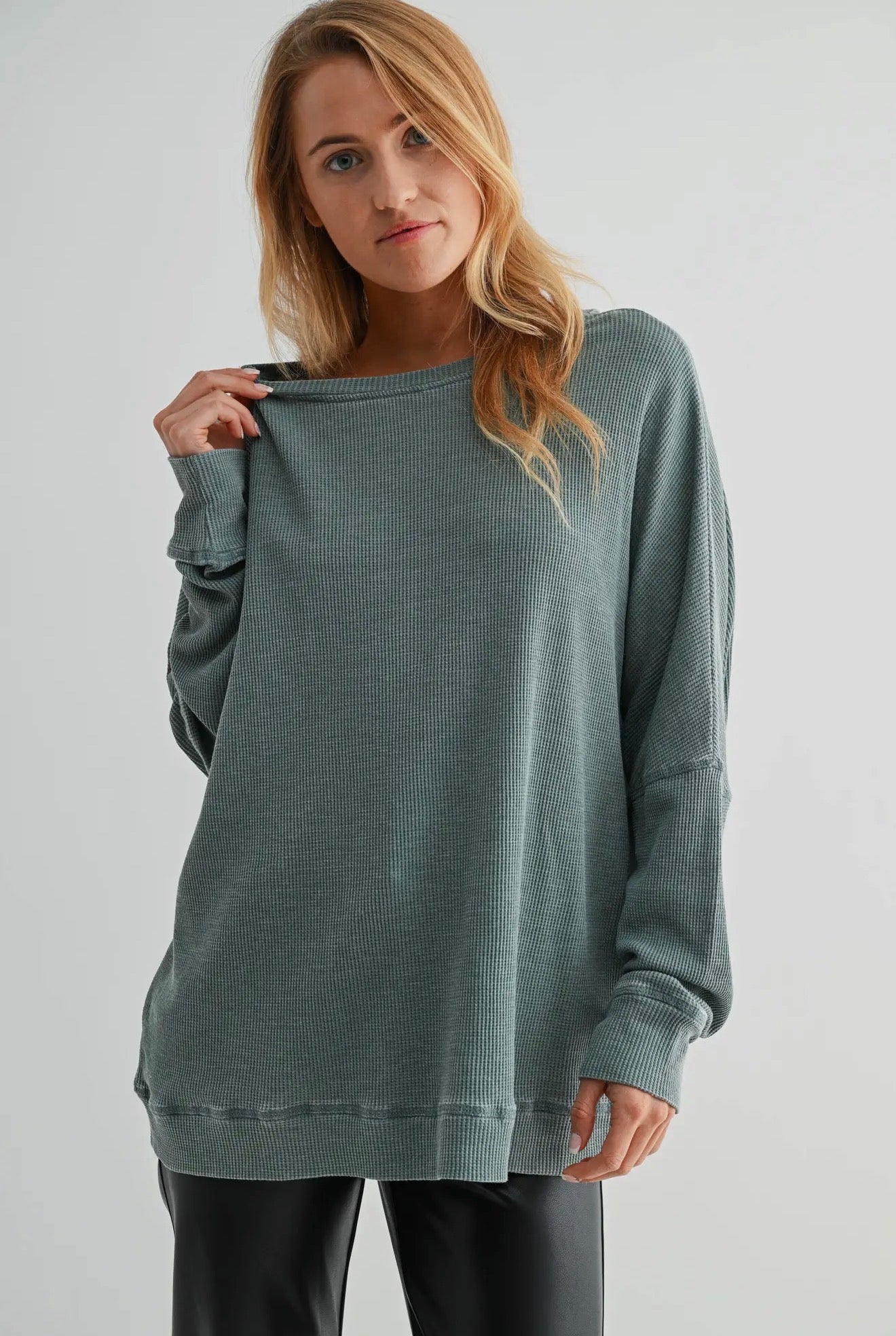 Slouchy Waffle Pullover