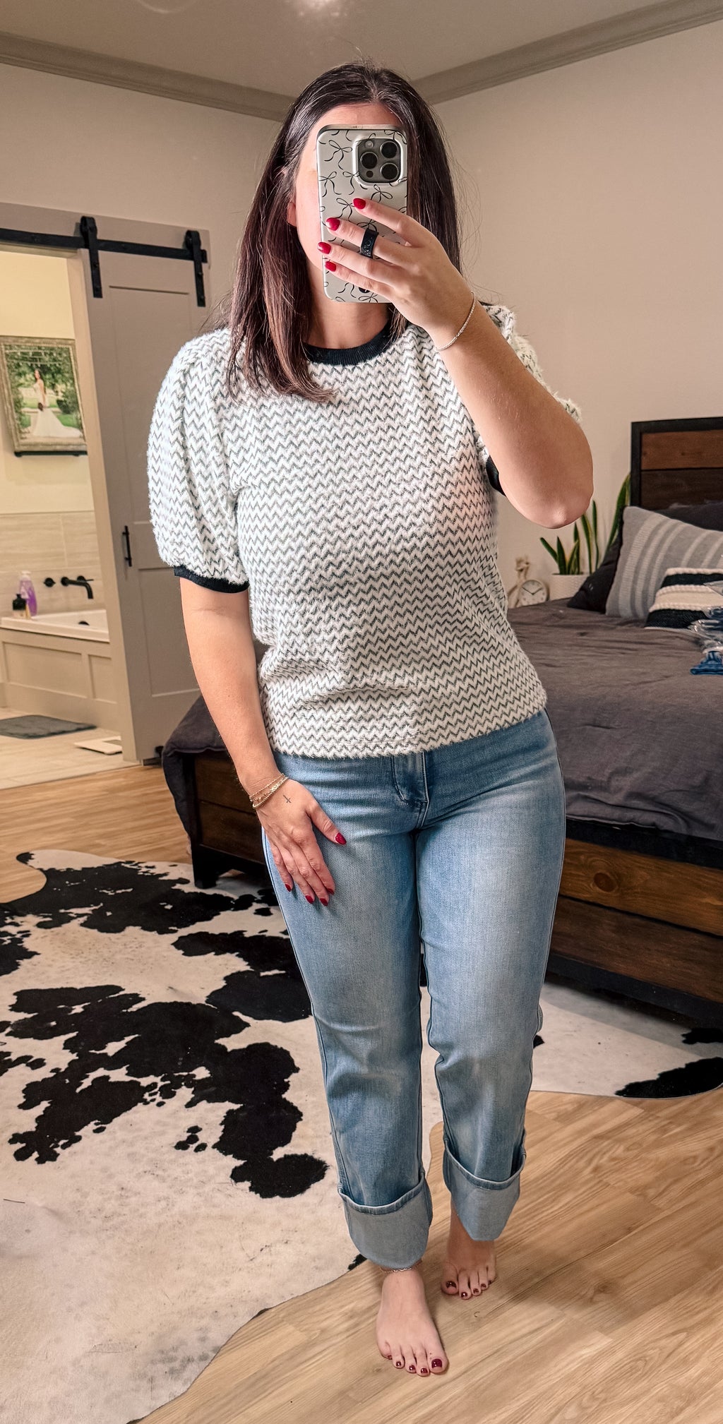 Fuzzy Knit Zig Zag Top