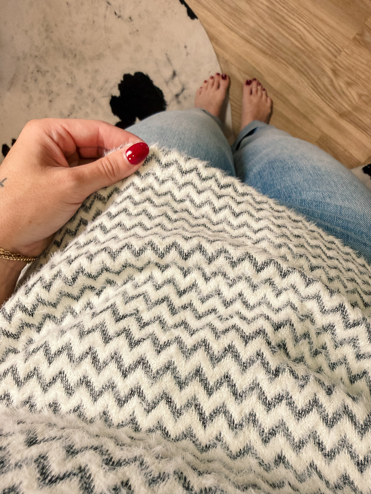 Fuzzy Knit Zig Zag Top
