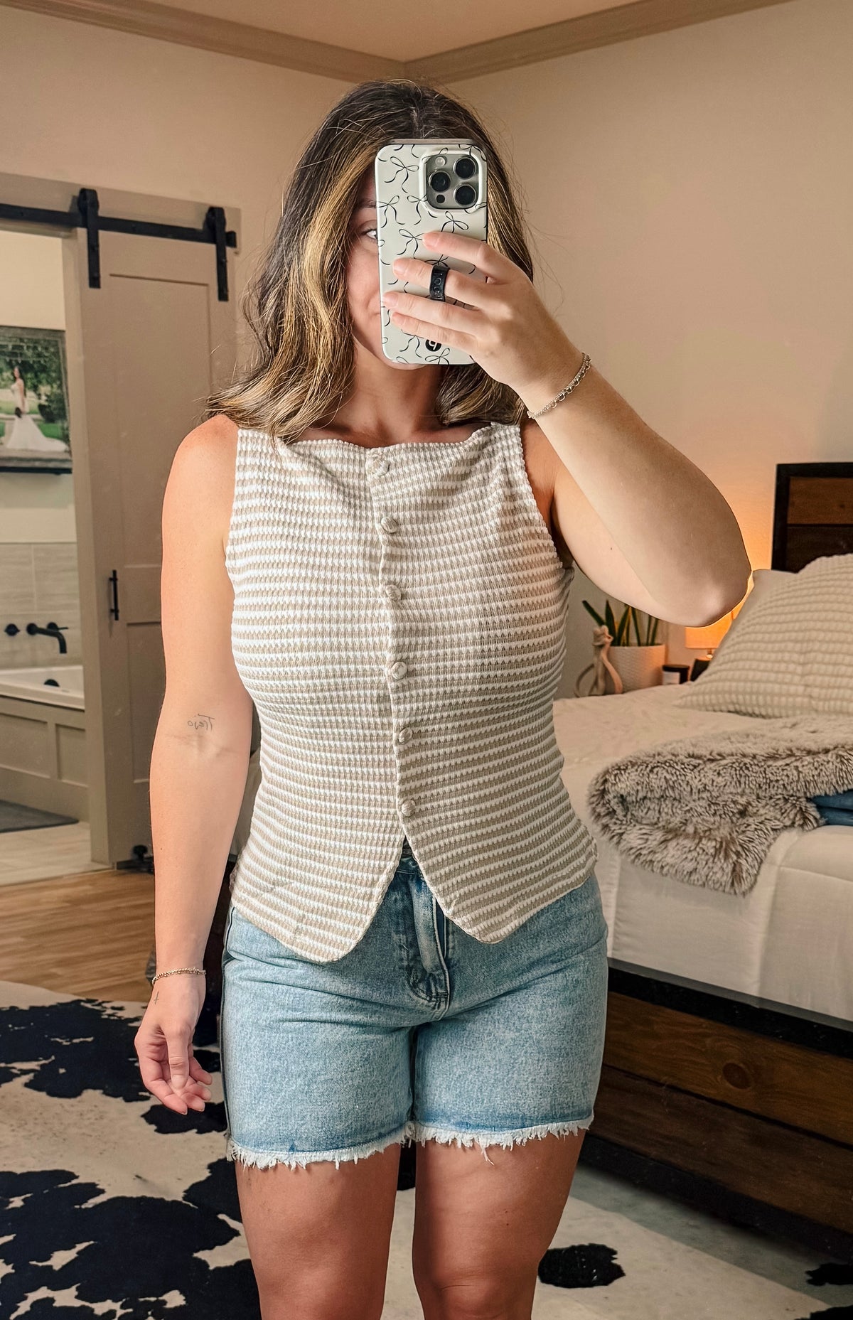 Button Closure Striped Tank