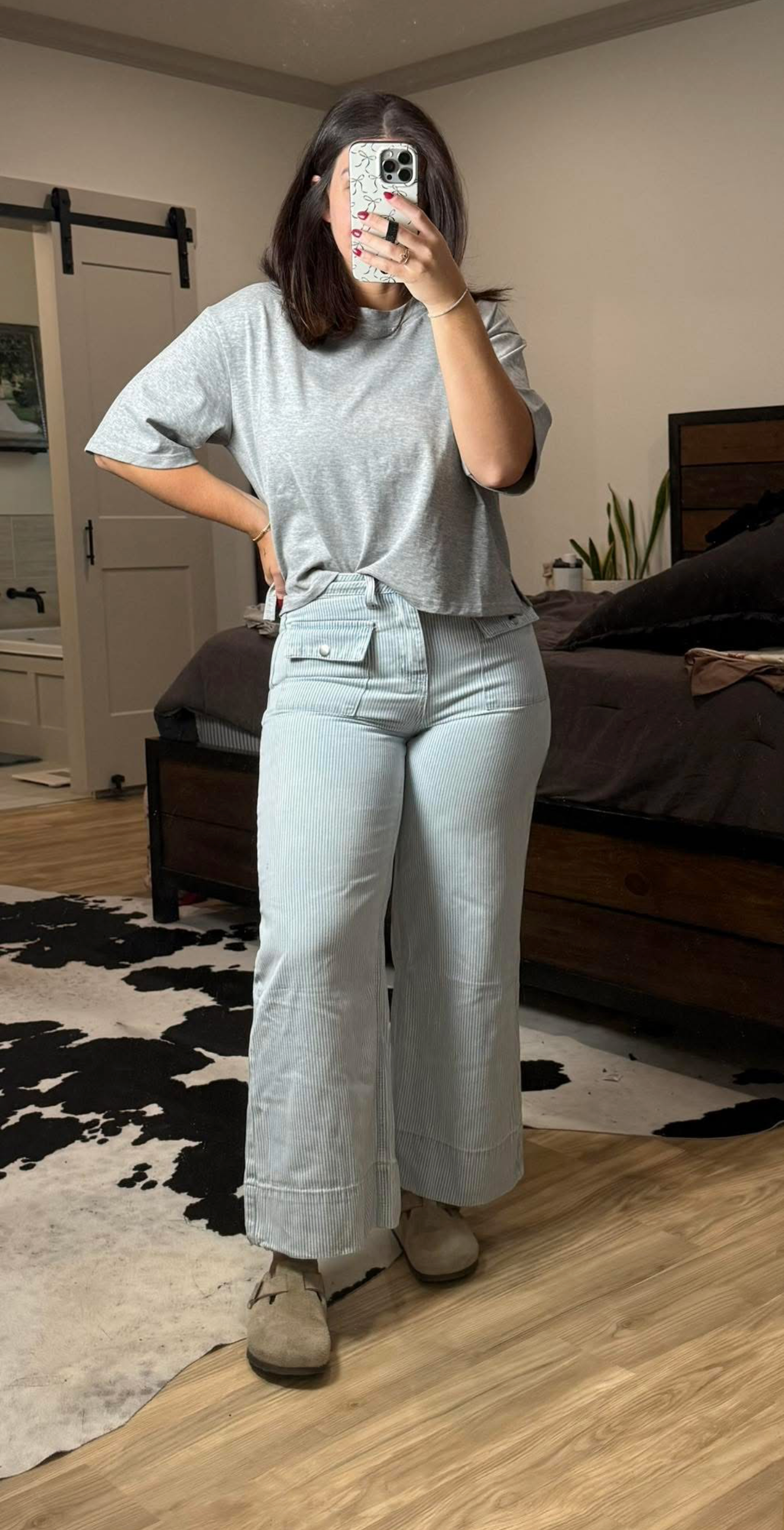 Pin Strip Wide Leg Jeans